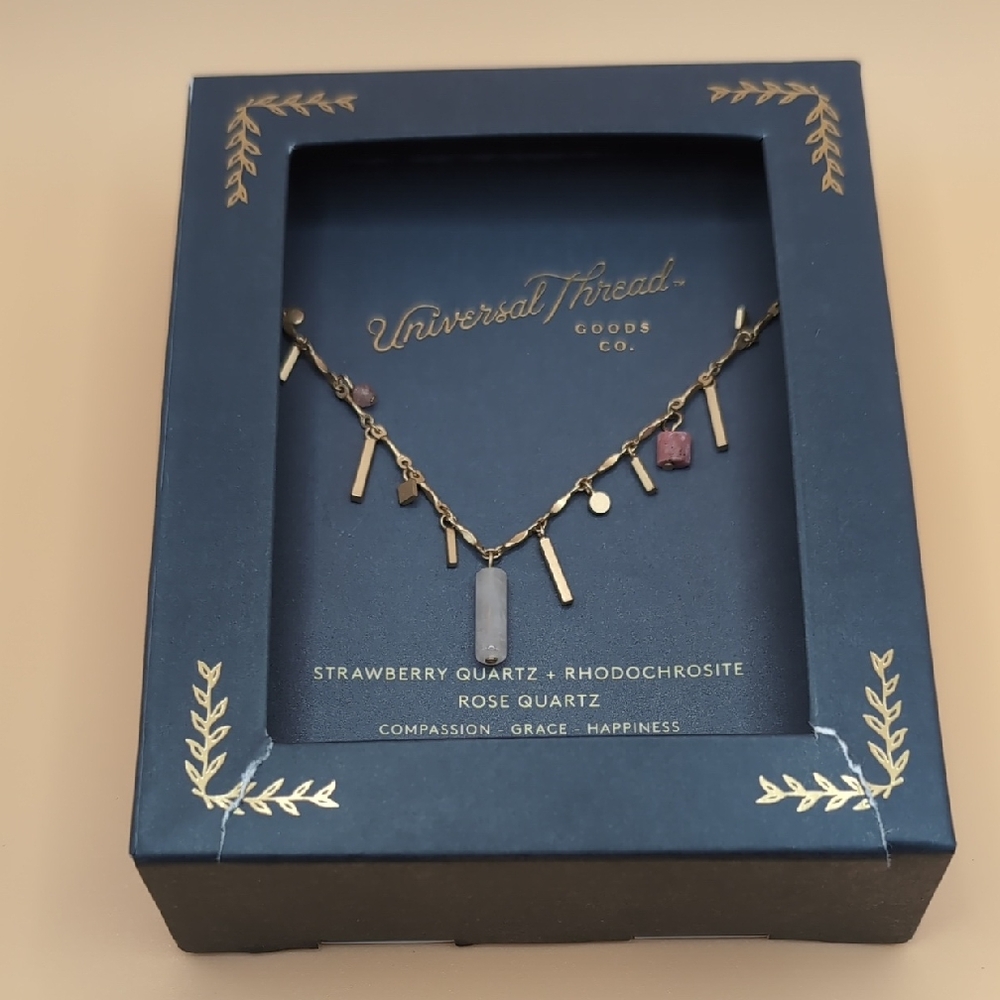 Universal Thread 16" Necklace - Strawberry Quartz + Rhodochrosite Rose Quartz